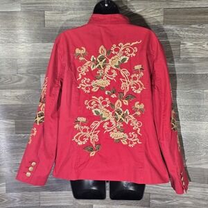 Ann Trinity XL Red Embroidered‎ Floral Cotton Lined Jacket Dry Clean